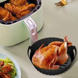 Vierkante bakvorm voor airfryer - Siliconen bakvorm - Gezond frituren - Energiebesparend keukenapparaat - Maak gemakkelijk knapperig eten - Geschikt voor groenten, vlees en snacks - Gemakkelijk schoon te maken - Set van 2 stuks 20,5 × 20,5 × 5 cm — thumbnail 3
