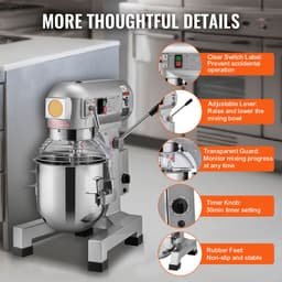Professionele Keukenmixer, 28,5 L Staande Mixer met 3 Instelbare Snelheden, 1100 W Deegmixer, Roestvrijstalen Kom en 3 Accessoires, Ideaal voor Restaurants, Bakkerijen, Patisserieën en Cafés — thumbnail 5