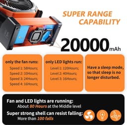 Oplaadbare Camping LED Ventilator met Licht en Haak - 20000 mAh Batterij en 4 Snelheden — thumbnail 4