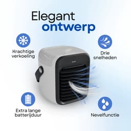 Dynter Mobiele Aircooler – Draadloze Luchtkoeler – Mini Ventilator met Batterij – Compact, Stil & Draagbaar – Zwart (SM211) — thumbnail 2