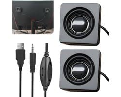 Compacte Zelfklevende USB Speakers met 3.5mm Jack voor PC, Laptop en Tablet - Zwart