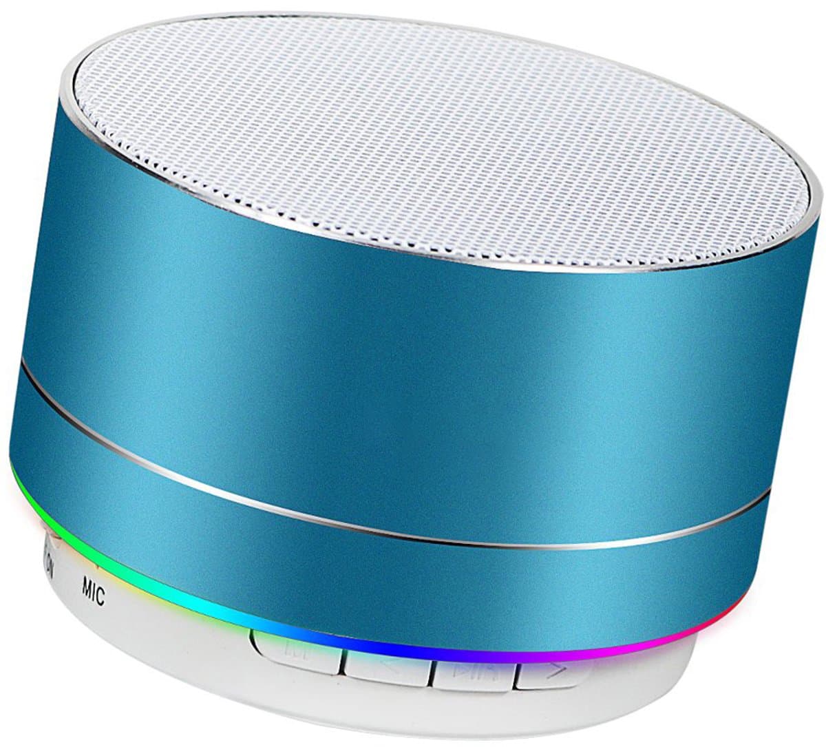 Oneay Mini draadloze speaker, draagbare Bluetooth-speaker met HD-geluid, 4 uur speeltijd, ingebouwde microfoon, TF-kaartsleuf, FM-radio en ledverlichting voor thuis en op reis - Blauw — afbeelding 1