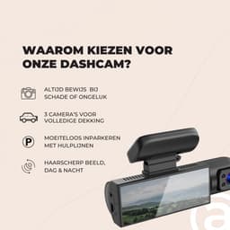 ADEL Dashcam voor Auto met Nachtzicht en Parkeercamera (Parkeerhulp) - 3 Camera’s (Voor, Binnen & Achter) - 1080P Full HD & WiFi - Incl. 32GB SD Kaart — thumbnail 2