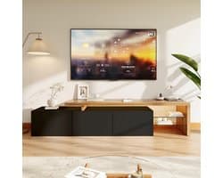 Grote TV Kast met LED Verlichting en Glazen Planken 200 cm Zwart