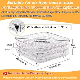 Airfryer Rekken, Vierkant Drie Lagen met 4 Poten Stapelbaar 304 Rek, Airfryer Mand Lade, Airfryer Accessoires, Grillrek voor Ninja Speedi 5,7L, Instant, Cosori Airfryer — thumbnail 4