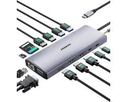 14-in-1 USB-C Dockingstation voor Laptop met 4 Schermen Ondersteuning, 100W PD