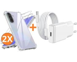 USB C Adapter 20W - USB C Snellader Met 1M USB C Kabel - Hoesje Geschikt voor Samsung Galaxy A37 transparant Anti Shock silicone hoesje met 2x screenprotector- Ntech COMBI-SET