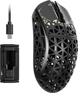 ATTACK SHARK R5 Ultra - Gamingmuis - Koolstofvezel Behuizing - 39g Ultralicht - HyperSpeed Draadloos - 2.4G / Bluetooth / USB-C Bedraad - PAW3950MAX Sensor - 8000Hz Pollingsnelheid - 42.000 DPI - Windows & Mac - Zwart — thumbnail 1