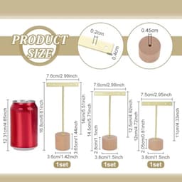 Oorbellen Stand - 3 Delige Gouden Metalen T-Vormige Houder - Houten Basis voor Sieraden — thumbnail 5