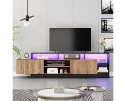 Moderne TV Kast - Dressoir Media Meubel - Woonkamer Entertainment - Geïntegreerde LED Verlichting - 190cm Breed - Houtkleur Zwart