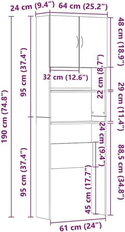 Waskast 64x24x190 cm van Hout en Beton in Grijs — thumbnail 3