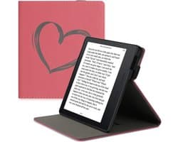 E-reader Hoes - Handschoenen en Standfunctie - Hartpatroon Donkerrood