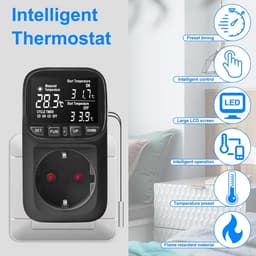 Digitale Thermostaat Stopcontact met Sensor voor Verwarming en Koeling - Temperatuur- en Vochtigheidsregelaar — thumbnail 3
