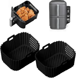 2 Stuks Rechthoekige Air Fryer Liners Geschikt voor Ninja Double Stack XL SL401 SL400 AF300 - Herbruikbaar Met Gaten - Set van 2 vierkante siliconen bakplaten - zwart — thumbnail 1