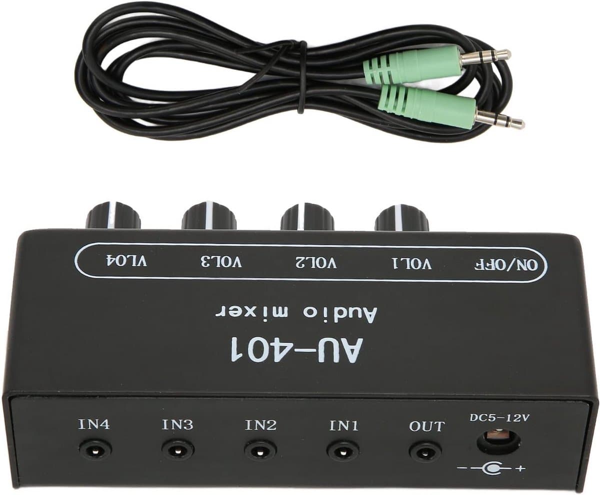 4-Kanaals Mini Audio Mixer met Onafhankelijke Volumeregeling en Versterking voor PC en Laptop — afbeelding 1