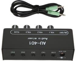 4-Kanaals Mini Audio Mixer met Onafhankelijke Volumeregeling en Versterking voor PC en Laptop