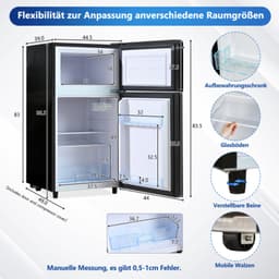 72L minikoelkast, zwarte glasdeur, 39 dB, 7-staps temperatuurregeling, LED-verlichting, R600 koelgemiddelde, directkoeling, geschikt voor keuken, woonkamer, caravan en kantoor. 120 kWh/jaar — thumbnail 3