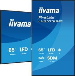 iiyama LH6575UHS-B2AG professioneel digitaal beeldscherm, 163,8 cm, 4K UHD, LCD, 500 cd/m², wifi, met Android 11, FailOver en Intel SDM slot, 24/7, zwart — thumbnail 1
