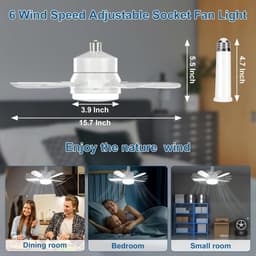 RFWR® Plafondventilator met Licht, Afstandsbediening en 6 Snelheden, Dimbaar, E27-fitting, Multifunctionele Ventilator — thumbnail 2