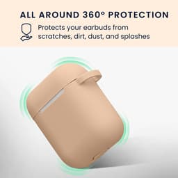 kwmobile Hoesje voor Apple Airpods 1 & 2 Case met Polsbandje – Siliconen Beschermhoes met Sleutelhanger – Hoofdtelefoonhoesje in cappuccino / zwart — thumbnail 3