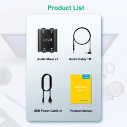 RFWR® Mini Stereo Audiomixer met 2 Kanalen en 3,5 mm AUX Interface - Metalen Behuizing — thumbnail 4