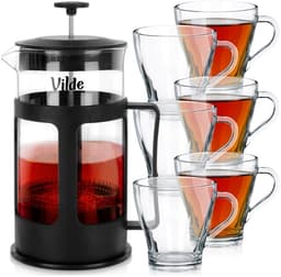 Drinkglazen voor Koffie en Thee met Cafetiere 250 ml / 1 l, 7 delig - Waterglazen - Glazen - Limonadeglazen — thumbnail 1