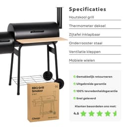 Cheqo® Houtskool Barbecue - BBQ - Smoker Barbecue Grill - Rookoven - 2-in-1 Barbecue en Smoker - Houtskool — thumbnail 2