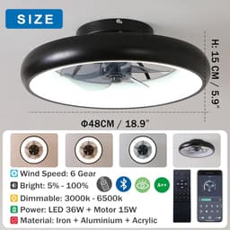 RFWR® Moderne Plafondventilator met Verlichting en Afstandsbediening - Dimbaar en Stille 36W LED Plafondlamp voor Slaapkamer en Woonkamer — thumbnail 4