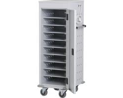 Povag Laptopkar - Tabletkar - 10 opbergvakken met oplaadunits - 125x53x54 cm - Grijs