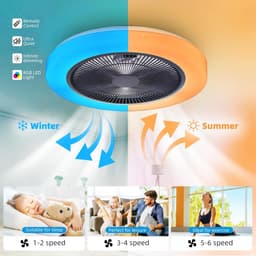 RGB Plafondventilator - 8 Kleuren - Dimbaar - Afstandsbediening & APP - Bluetooth - Smart Lamp - 50 cm - Zwart - Woonkamer Lamp — thumbnail 4