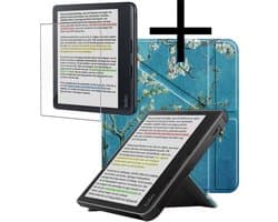 Hoes Geschikt voor Kobo Libra Colour Hoesje Bookcase Cover Book Case Hoes Sleepcover Trifold Met Screenprotector - Bloesem