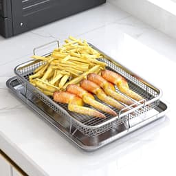 Rvs Crisper Lade en Mand 13 "x9.6 "x3.1" Oven Air-Fryer Pan Mesh Basket Set - Bakken Krokante Kip Frieten Ui Ringen cooling rack — thumbnail 5