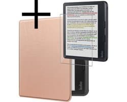 Hoes Geschikt voor Kobo Libra Colour Hoesje Bookcase Cover Book Case Hoes Sleepcover Met Screenprotector - Rosé Goud