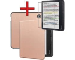 Hoes Geschikt voor Kobo Libra Colour - Met Screenprotector - Luxe E-reader Bescherm Case - Hoesje Book Cover - Rosé Goud