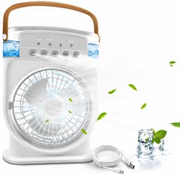 Sander Shop Draagbare mini-airconditioning, 4-in-1, mini-ventilator met waterkoeler, stil, ventilator, verdamping zonder slang, oplaadbaar, luchtbevochtiger type C met timer (wit) — thumbnail 1