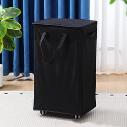 Rolbare Wasmand - Opbergmand Wielen - Was Sorteren - Uitneembare Waszak - 75 Liter - Zwart — thumbnail 4