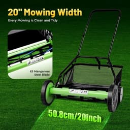 Handgrasmaaier – Handmaaier – Kooimesmaaier – Duwgrasmaaier – Gazonmaaier – 50,8 cm Maaibreedte – 9 Instelbare Maaihoogtes – 65-Mangaan Stalen Messen – Met Opvangzak – Groen — thumbnail 4