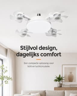 Plafondventilator met Lamp - E27 Ventilatorlamp 50 cm - 3 Windsnelheden - 3 Lichtkleuren - Timer 2H/4H - Afstandsbediening - Stille Plafondventilator - Wit — thumbnail 2