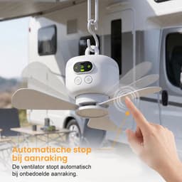 Rosnek Oplaadbare Campingventilator met LED-verlichting - 4 Windsnelheden, Afstandsbediening en Timer - 8000 mAh Accu, 5-10 Uur Gebruik - USB-C, Ø 27 cm Draagbare Tentventilator voor Camping, Caravan, Terras en Binnen — thumbnail 3