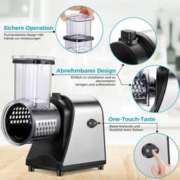 Elektrische groentesnijder - Keukenmachine Rasp - Snel Groenten Snijden - 5 Verwisselbare Messen - 250 Watt - Zilver — thumbnail 4