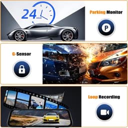 Dashcam voor auto - Zwart - 9,66 inch - IPS Touchscreen met 3 Camera's en Nachtzicht - Voor Veilig Parkeren en 24-uurs Bewaking — thumbnail 3