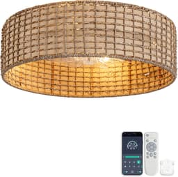 19 inch vierkant rotan plafondventilator met licht - App en afstandsbediening - 6 versnellingen omkeerbaar - ABS bladen - Japanse stijl - Geschikt voor lage plafonds — thumbnail 1