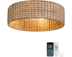 19 inch vierkant rotan plafondventilator met licht - App en afstandsbediening - 6 versnellingen omkeerbaar - ABS bladen - Japanse stijl - Geschikt voor lage plafonds