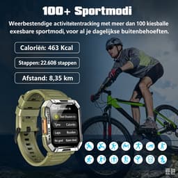 Blackview Smartwatch Heren - W60-Rugged Sporthorloge - Outdoorhorloges- Stappenteller - Hartslagmeter - Slaapmonitor - Belfunctie - LED Zaklamp - Geschikt voor Android en iOS - Groente — thumbnail 4