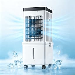 Draagbare luchtkoeler - Multifunctionele koeling - Draagbaar - Gemakkelijk water bij te vullen - Ruimtebesparend - 65 watt - 10 liter - Wit — thumbnail 1