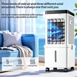Draagbare luchtkoeler - Met wielen - Stille werking - Instelbare ventilatorsnelheid - Energiezuinig - 65W - 10L watertank - Wit — thumbnail 4