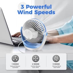 USB Tafelventilator Stil – 3 Snelheden – 360° Draaibaar – Compact en Opvouwbaar – Lichtblauw — thumbnail 4