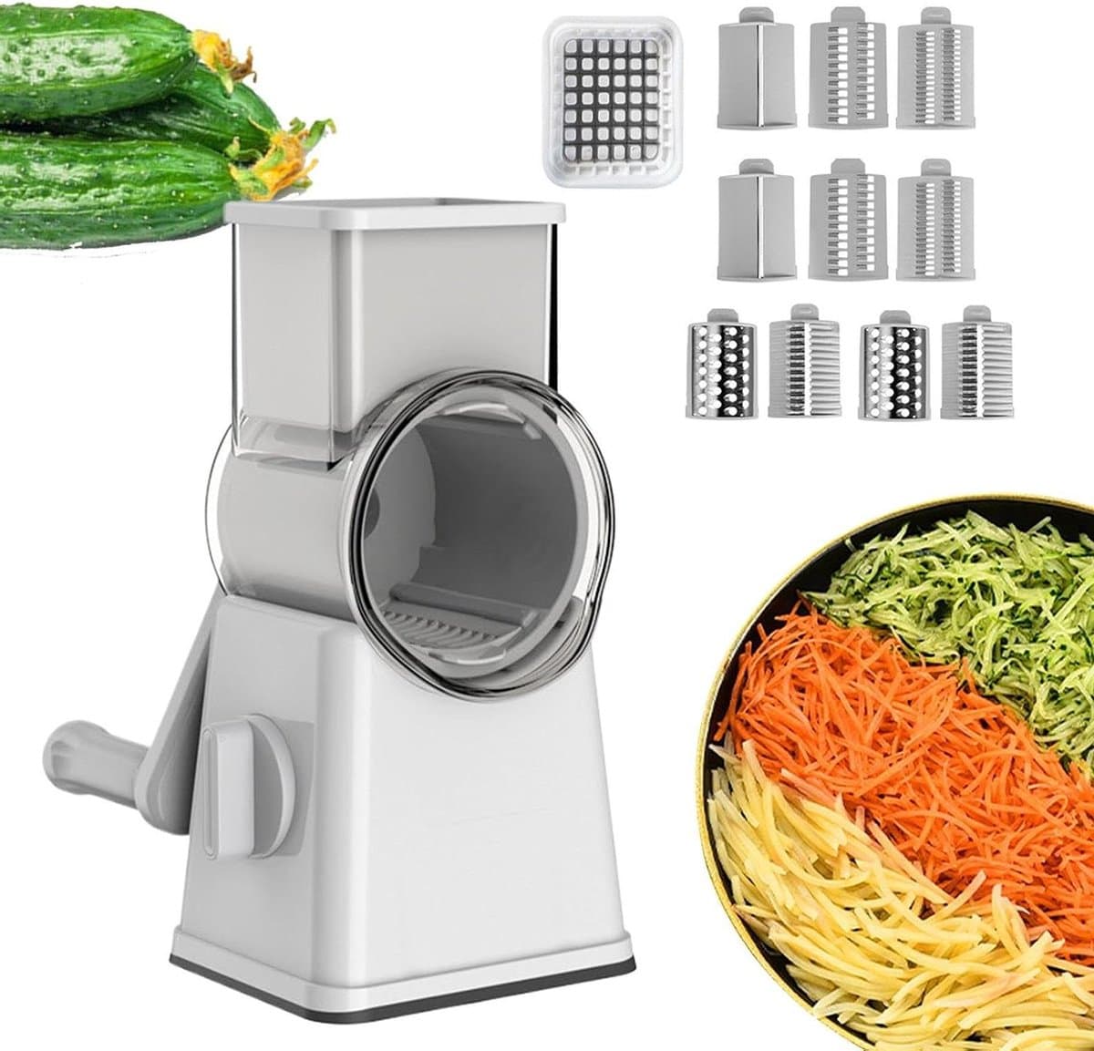 Keukenmachine Rasp - Groente Snijder - Maaltijden Bereiden - Scherpe Roestvrijstalen Snijder - 29 x 15 x 14 cm - Wit — afbeelding 1