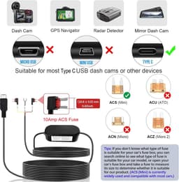 SnelShoppen - Type C Dash Cam Hardwire Kit - 24/7 Parkeerbewaking - 5V/2.5A Auto Dash Camera Oplader - 320cm Laagspanning Beschermingskabel - Hoog Com — thumbnail 5