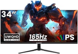 SnelShoppen - 34 Inch UltraWide Gaming Monitor met Speakers 165hz WQHD 3440x1440p | 21:9 IPS Scherm, FreeSync & G-Sync Compatibel, PIP/PBP, Dual HDMI — thumbnail 1